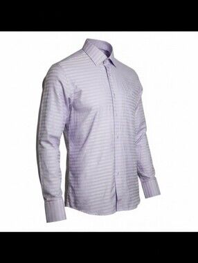 Assante Lavender Purple Striped Men's Long Sleeve Dress Shirt Size 16.5 Cotton